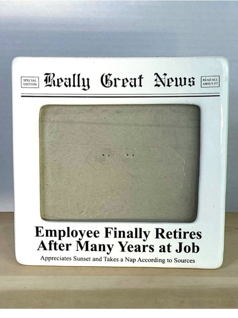 Retirement Photo Frame Vintage Enesco Ceramic Glass Cover Square White Black